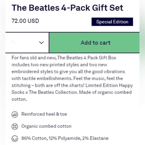 New Happy Socks THE BEATLES Gift Set M/L 4 Pack $75 - Picture 6 of 9